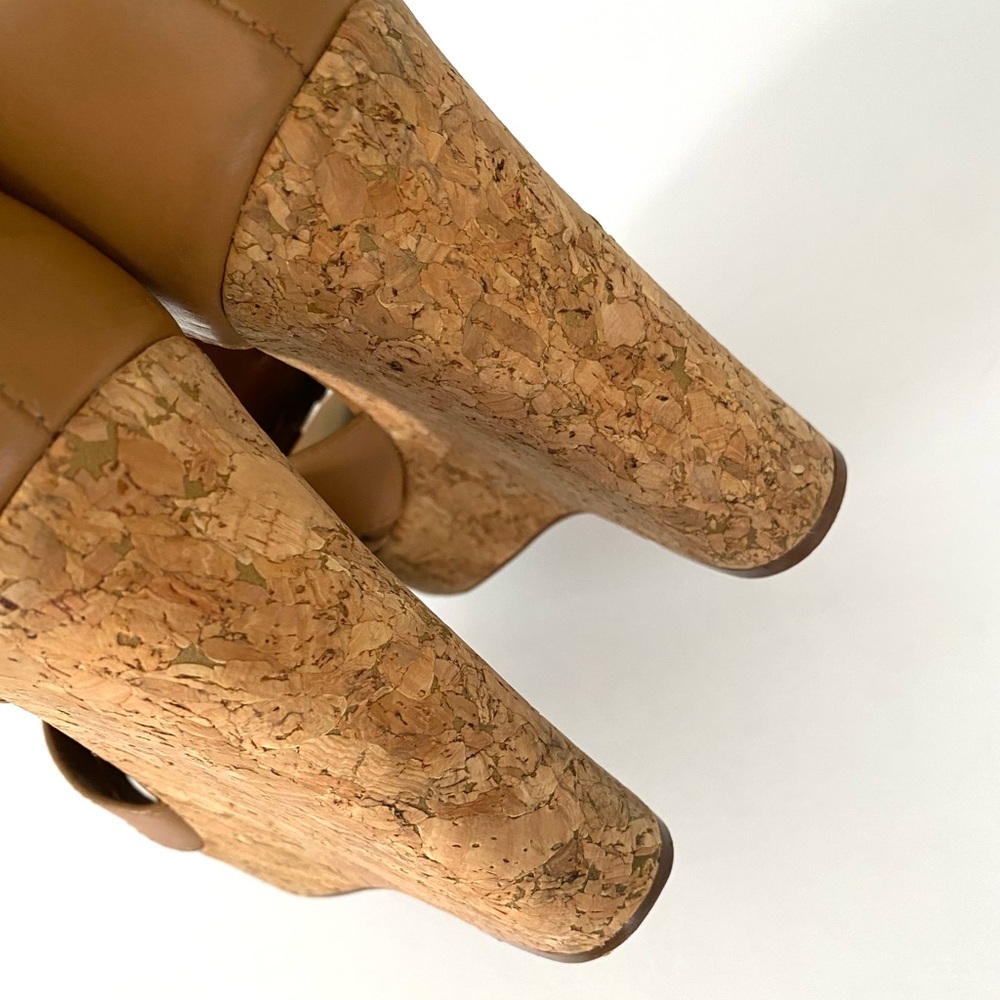 Tory Burch Shoes Wendelle Leather Cork Wedges Sandals Brown size 8.5 - Picture 7 of 16